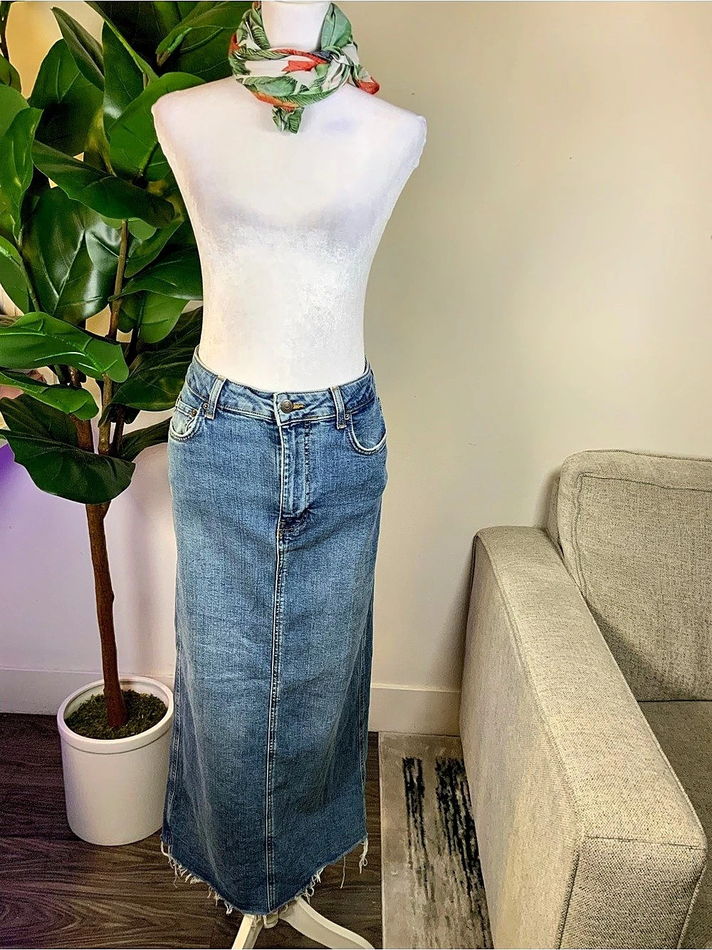 Zara Denim Maxi Skirt Size Medium